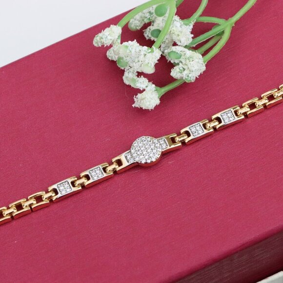 Elegant Rose Gold Bracelet with Pave Circle and Link Design, XPBL0653 - Picture 12 of 12
